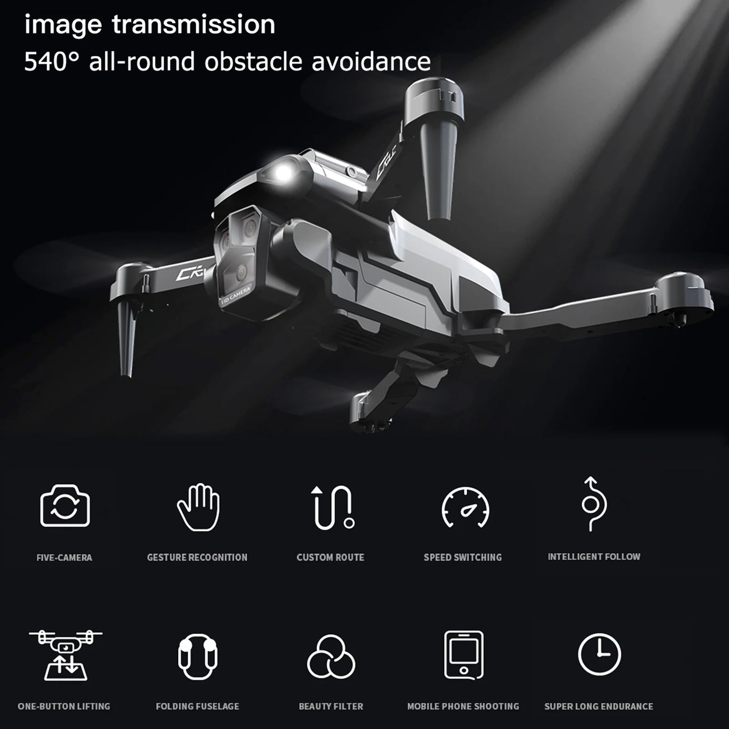 Aibecy Remote Control with Camera 4K 3 Front Camera 2 Bottom Camera Obstacle Avoidance 5GWiFi FPV Storage Bag Package Trajectory Flight Gesture Photography Follow Flight