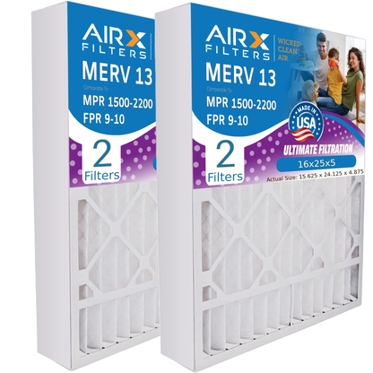 16x25x5 Air Filter MERV 13 Comparable to MPR 1500 - 2200 & FPR 9 Compatible with ReservePro 4511 Premium USA Made 16x25x5 Furnace Filter 2 Pack by AIRX FILTERS WICKED CLEAN AIR.