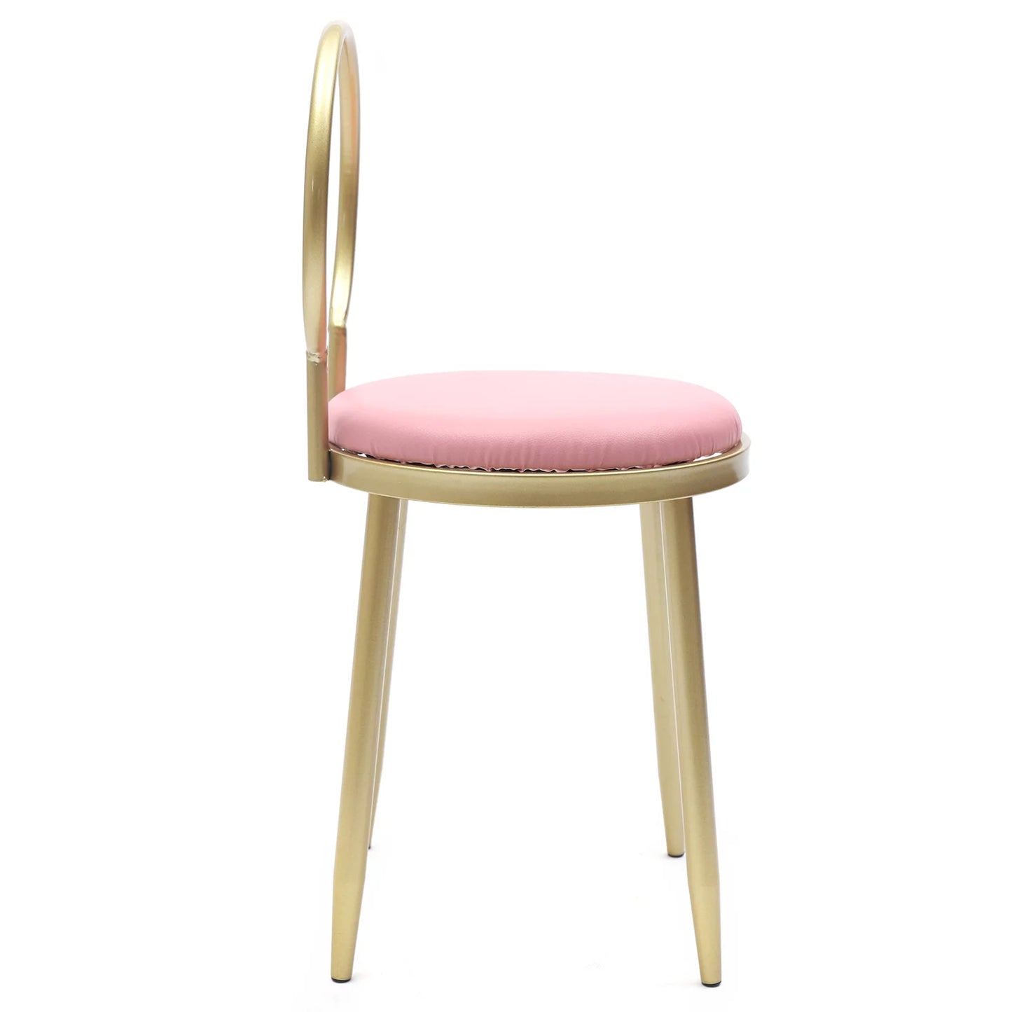 Anqidi Pink Vanity Chair, Simple Gold Iron + Pink Leather + Sponge Dresser Stool 13.78*12.2*27.36"