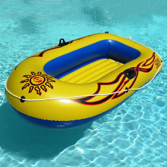 SOLSTICE Inflatable Boat Rafts 3 Person for Adults & Kids Comes W/ Pole Oar Holders Cushioned Cushioned Base Grab Line 8 Ft Size Sunskiff Kits Dinghy Air Floor Yellow