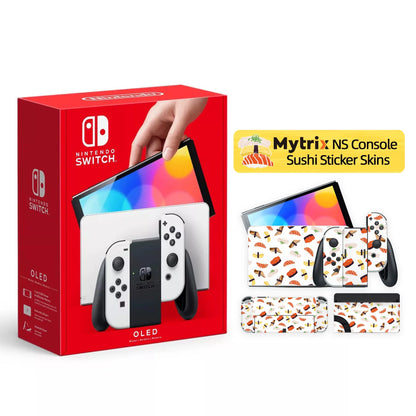 2021 New Nintendo Switch OLED Model White with Mytrix Full Body Skin Sticker for NS OLED Console, Dock and Joycons - Sushi Set