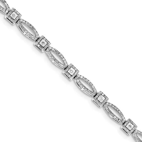 Sterling Silver Rhodium Plated Diamond Bracelet. Carat Wt- 1ct