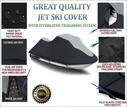 SUPER HEAVY-DUTY PWC JetSki Cover Compatible for KAWASAKI ST 750 1993-1998, STS750 1995-1998 Jet Ski Trailerable Cover Black/Grey