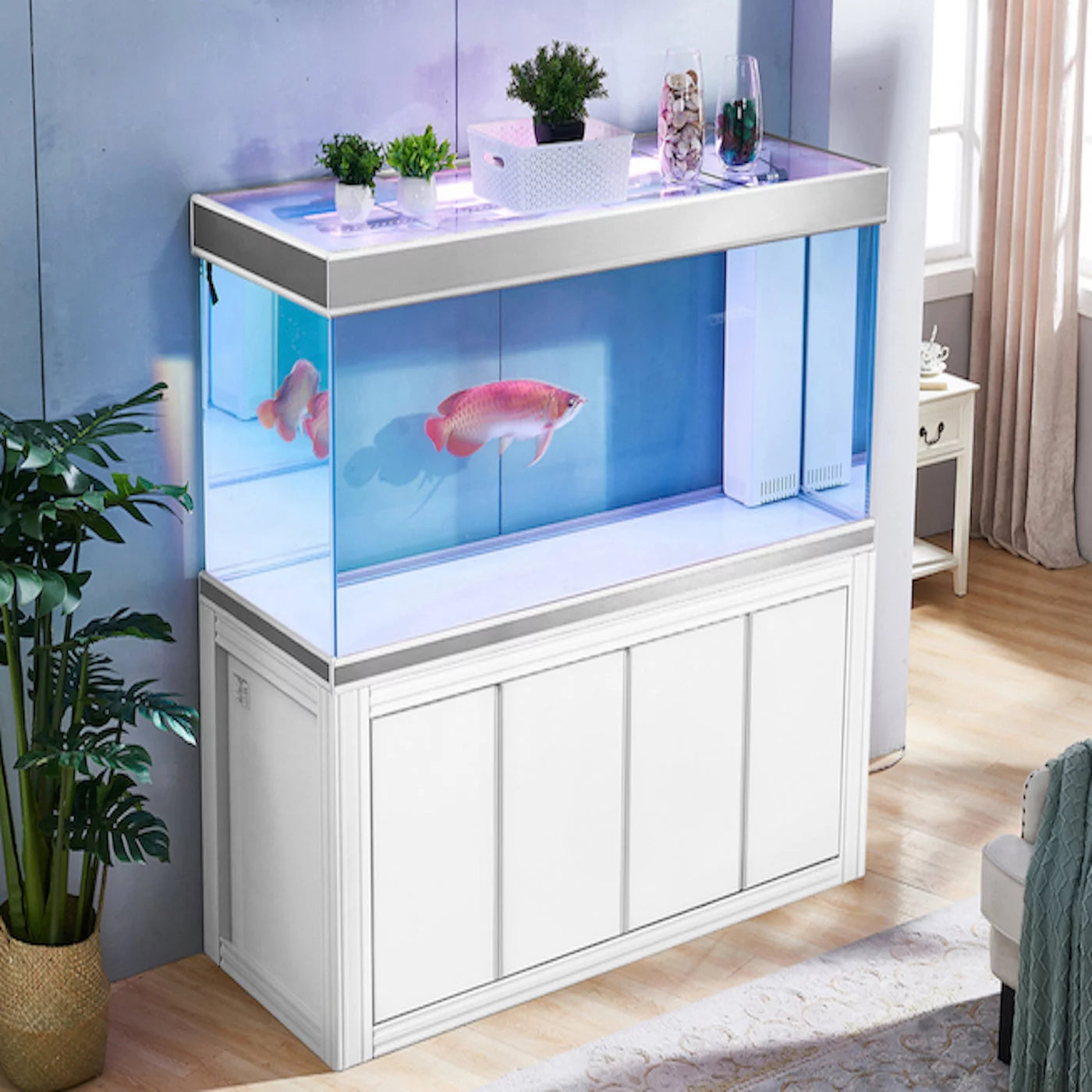 Aqua Dream 235 Gallon Tempered Glass All-in-one Aquarium White and Silver