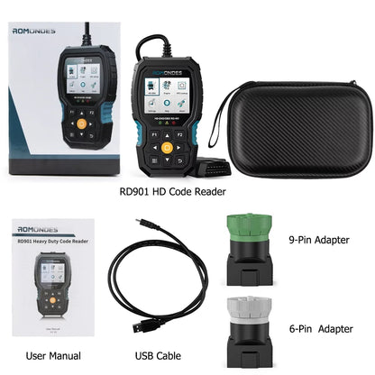 Romondes RD901 Heavy Duty Truck Scanner EOBD OBD2 Scan Tool HD OBD Diesel Scanner All System Diagnostic Tool with DPF Oil Light Reset HD Heavy Duty Truck OBD Car 2 in 1 Code Reader