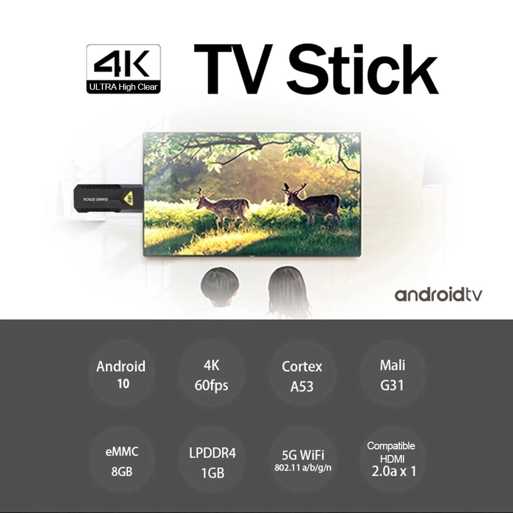 Anself Game Console 4K HDR TV Stick With 3D Denoising, Anti-Shake, 5G WiFi Compatible for Ultimate Gaming Experience