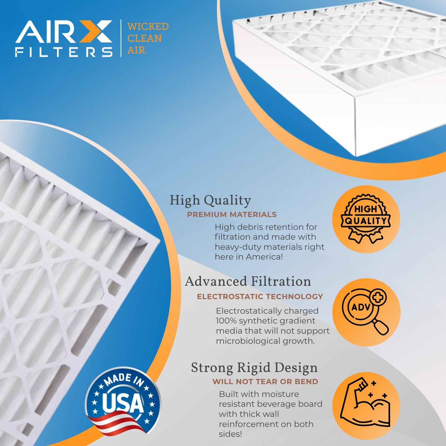 16x25x5 Air Filter MERV 13 Comparable to MPR 1500 - 2200 & FPR 9 Compatible with ReservePro 4511 Premium USA Made 16x25x5 Furnace Filter 2 Pack by AIRX FILTERS WICKED CLEAN AIR.