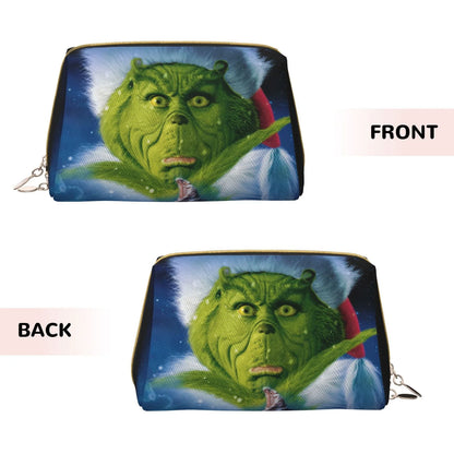 The Grinch Christmas Cosmetic Bag Makeup Organizer Leather Portable Pouch Gift Travel Toiletry Bag Storage Purse