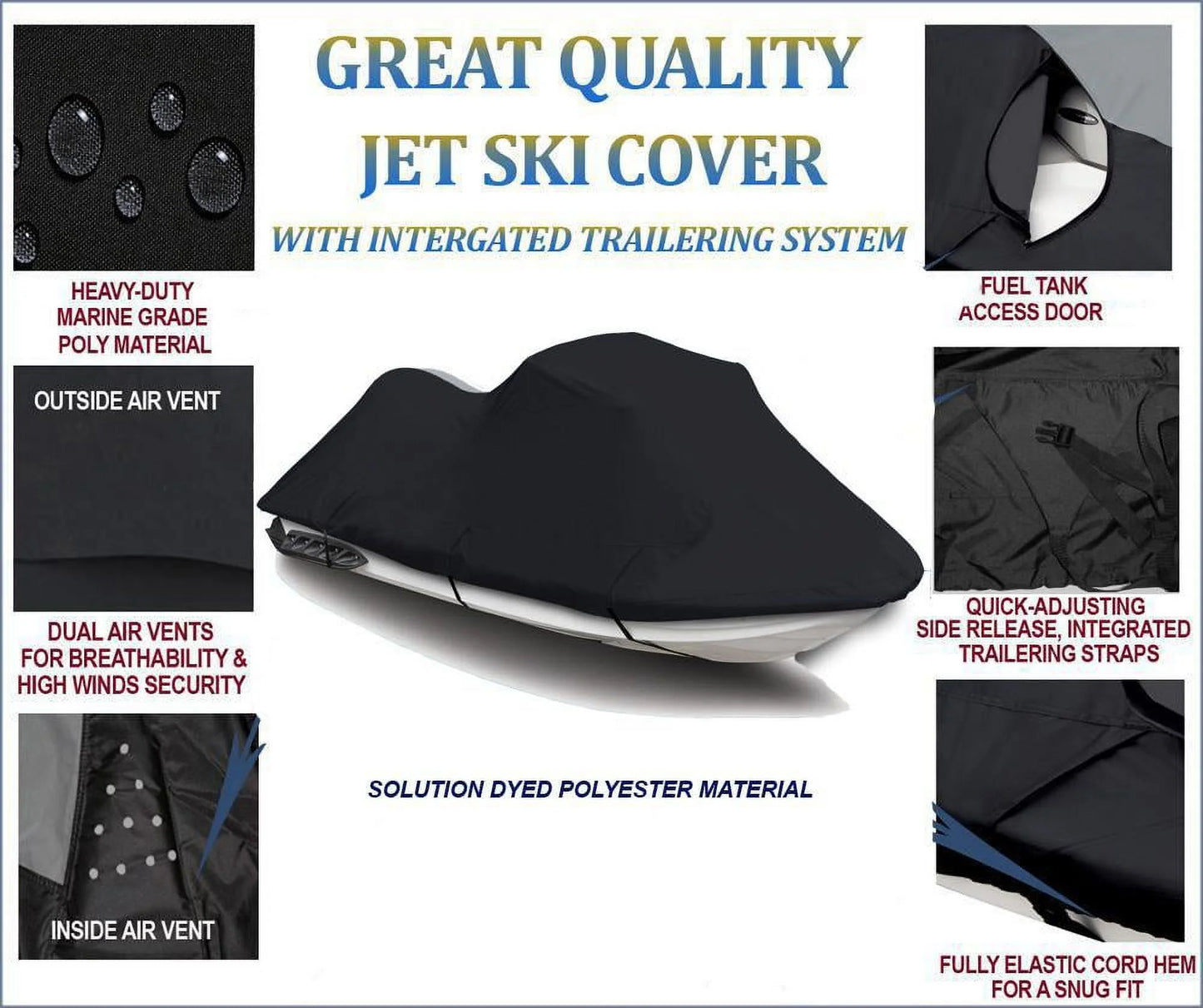 BLACK 600 DENIER JetSki Cover Compatible for XLT 1200 2001 2002 2003 2004 2005 / 800 2002 2003 2004 Yamaha Jet Ski PWC Cover