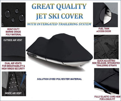 BLACK 600 DENIER JetSki Cover Compatible for XLT 1200 2001 2002 2003 2004 2005 / 800 2002 2003 2004 Yamaha Jet Ski PWC Cover