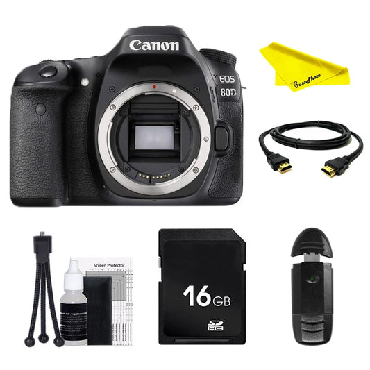 Canon EOS 80D DSLR Camera (Body Only) with SD Card + Buzz-Photo Beginners Bundle