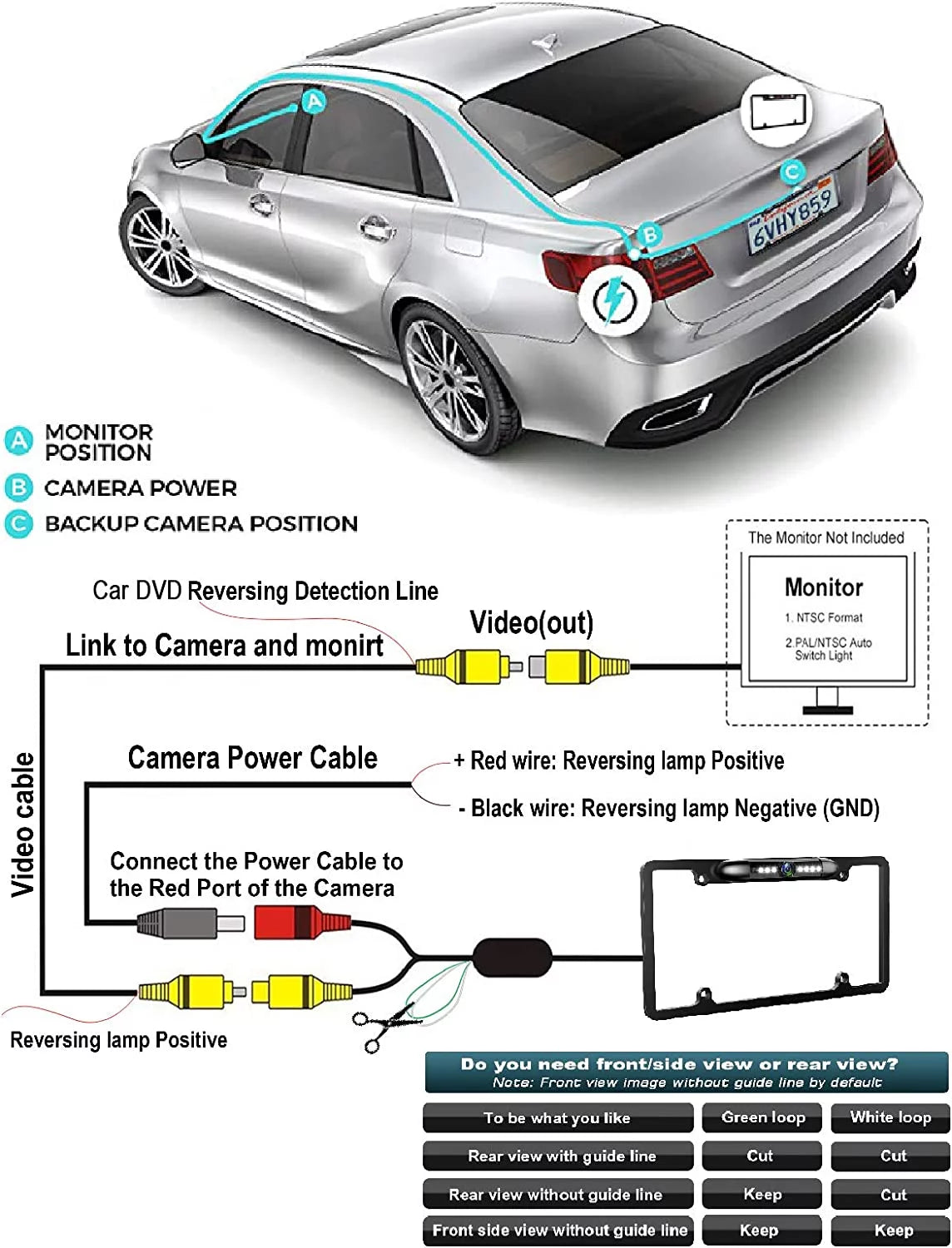 Waterproof Night Vision License Plate Frame Car Rear View Backup Camera Silver