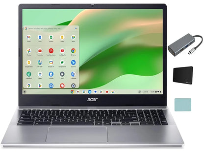 Acer Chromebook 315 Laptop, 15.6" FHD Touchscreen Display, Intel N100 Quad-core (4 Core), 8GB DDR5 RAM, 64GB eMMC, Wi-Fi, Long Battery Life, Chrome OS, Silver + Tigology Accessories