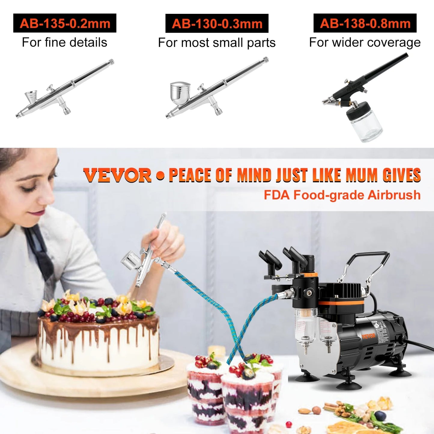 VEVOR Airbrush Kit, Professional Airbrush Set with Compressor, Airbrushing System Kit with Multi-purpose Dual-action Gravity Feed Airbrushes, Art Nail Cookie Tatto