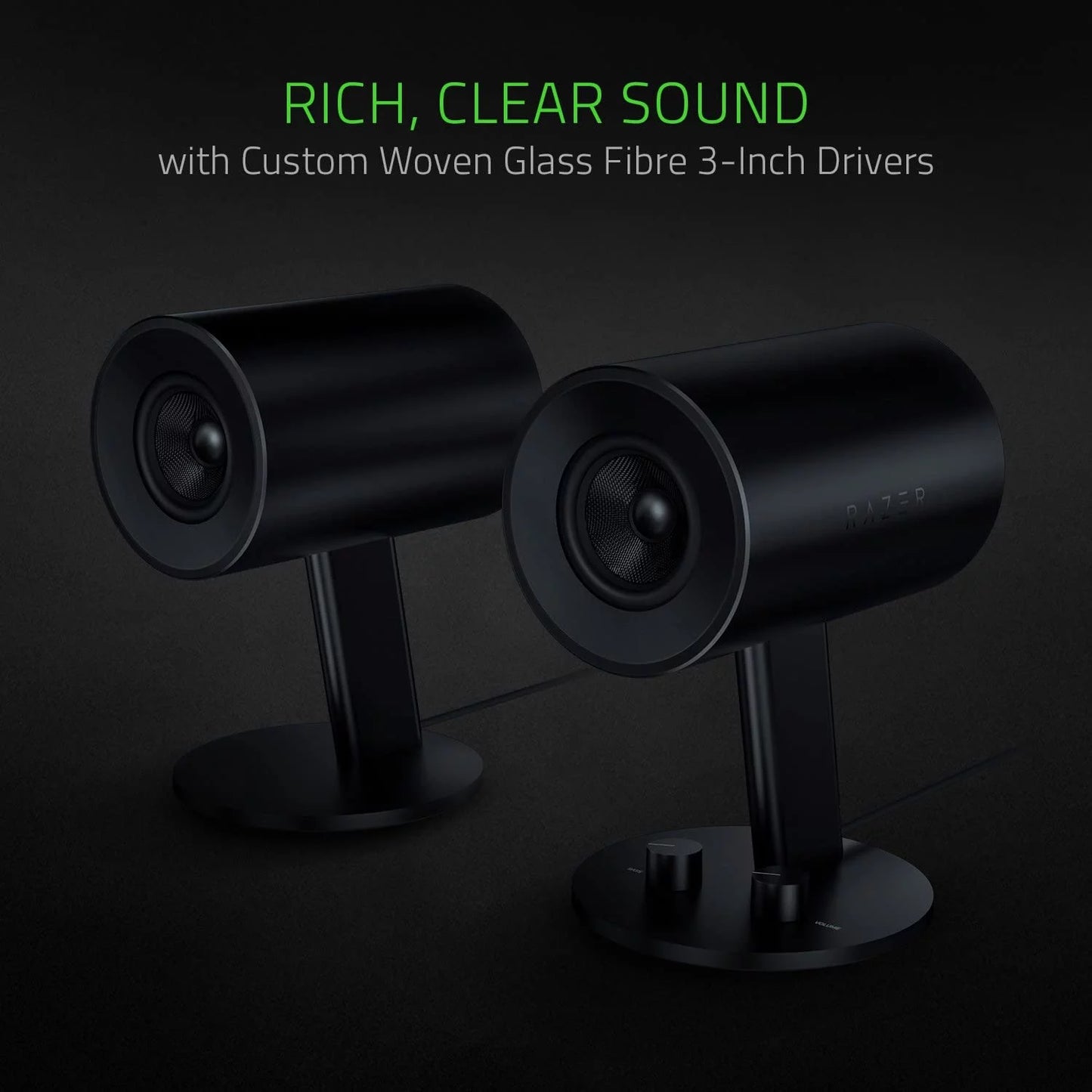 Restored Razer Nommo Custom Woven Fiberglass 3" Drivers Full Range 2.0 PC Gaming Speakers (Refurbished)