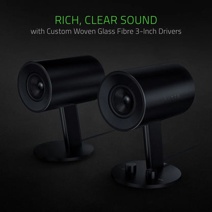 Restored Razer Nommo Custom Woven Fiberglass 3" Drivers Full Range 2.0 PC Gaming Speakers (Refurbished)