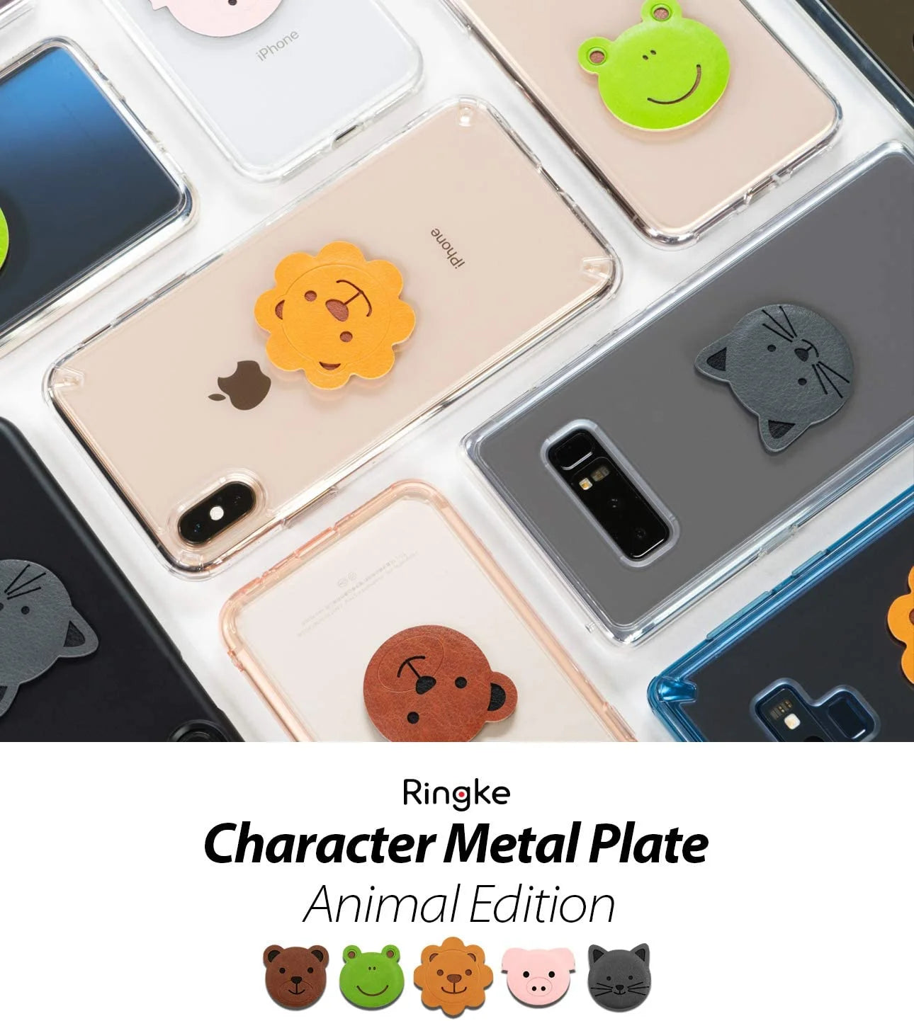 Ringke Magnetic Character Metal Plate Kit - Animal Edition (5 Pack, 1 Each) with 3M Adhesive Pad Compatible with Magnet Phone Car Mount Holder for Smartphone, iPad, Tablet, and Other Devices