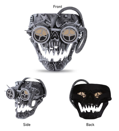 Attitude Studio Steampunk Wired Skeleton Full Face Mask Goggles Costume - Silver