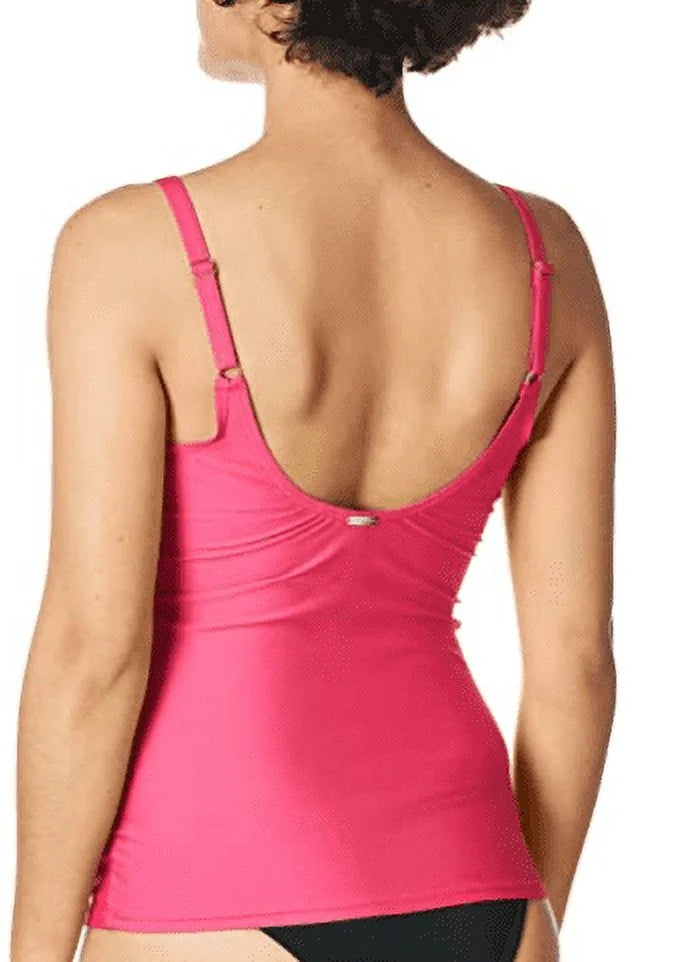 Calvin Klein HIBISCUS Ruched Tummy-Control Tankini Swim Top