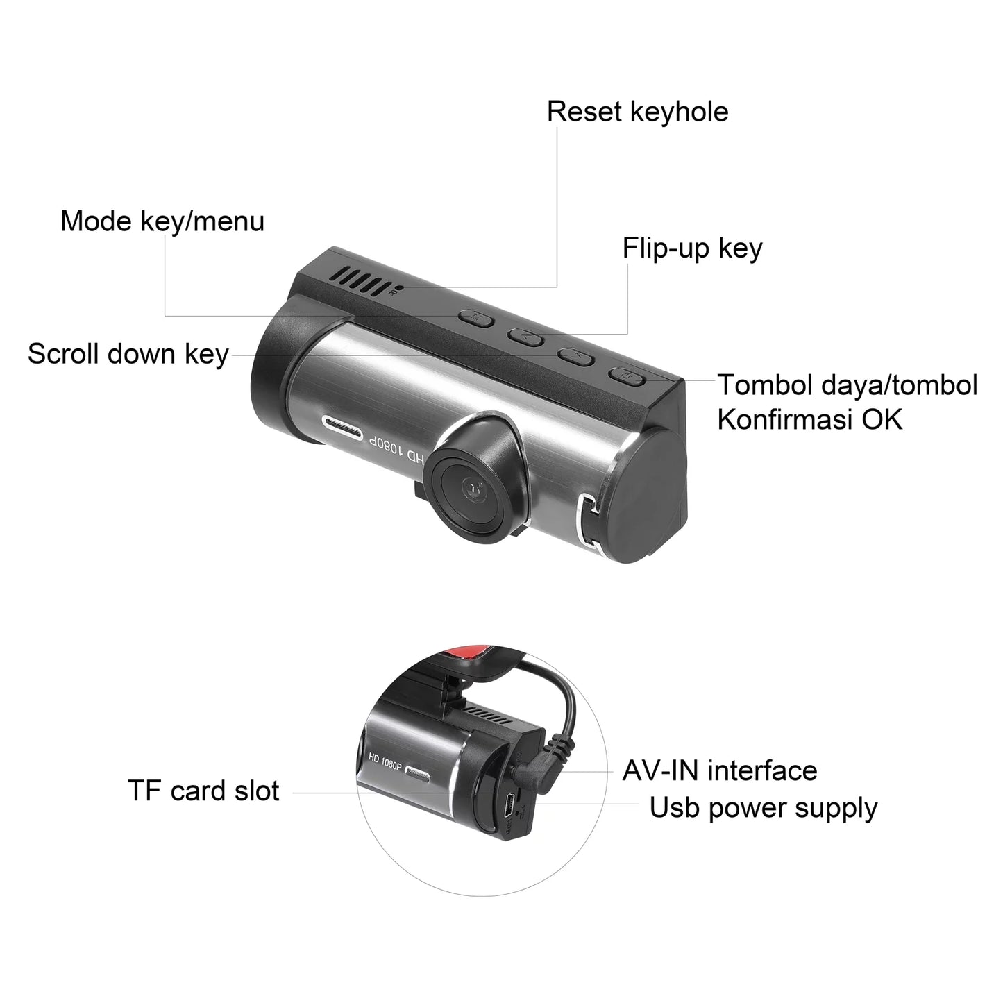 Tomshoo Dual Lens Car Dash Cam, Night Vision Recorder, Motion Detection, 170° Wide Angle, Multi language, Auto DVR