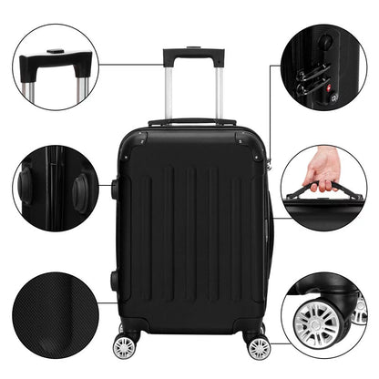 Winado 3 Pcs ABS Luggage Travel Set Bag Trolley Suitcase Black