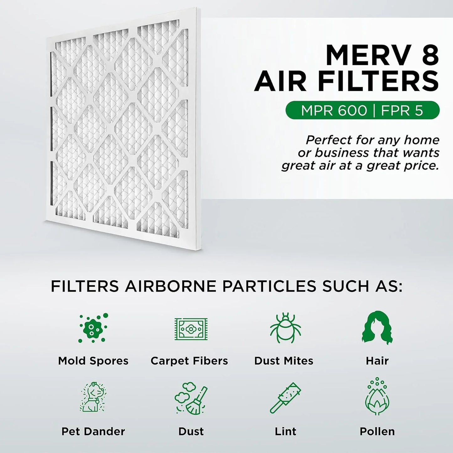 18X25x2 MERV 8 Pleated HV Furne Air Filters. Case Of 12. Ext Size: 17-1/2 X 24-1/2 X 1-3/4