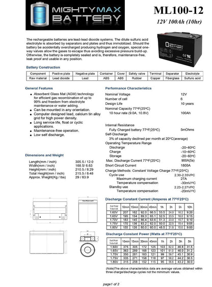 12V 100Ah SLA AGM Battery for YAKea R200 Solar Generator