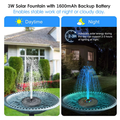 Shinysix Solar Fountain Pump 3W, Bird Bath Fountain with 7 Spray Patterns for Garden Pond Pool