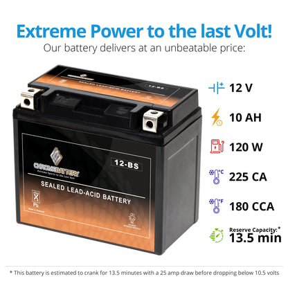 Chrome Battery YTX12-BS (12-BS 12 Volt,10 Ah, 180 CCA) Sealed AGM 12V (12 Volt) 180cca Motorcycle Battery for Suzuki 1000cc Gsx-r1000 2001