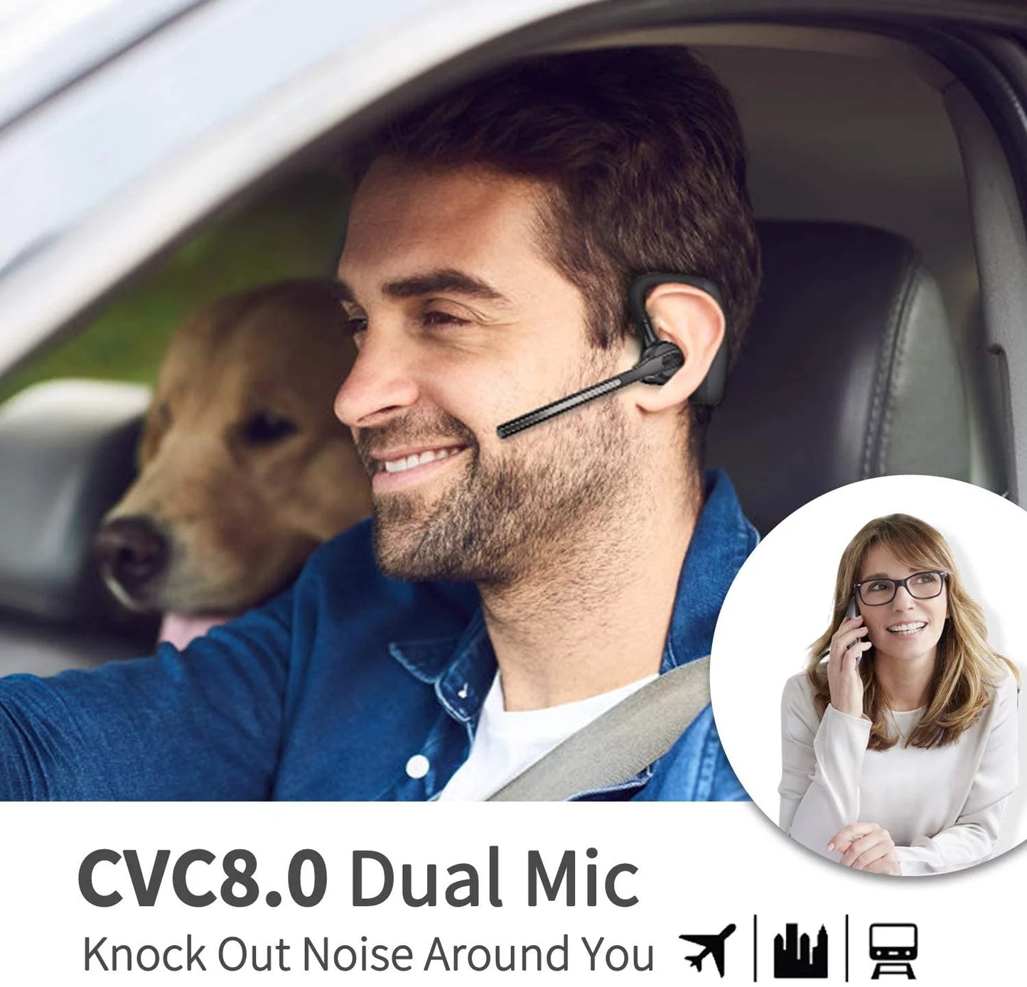 Bluetooth 5.1 with CVC8.0 Dual Mic Noise Cancelling Bluetooth Earpiece 16Hrs Talktime Wireless