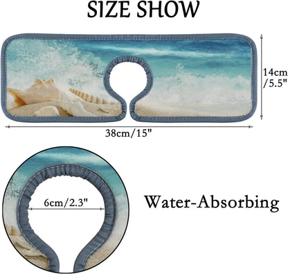 Bestwell 3PCS Faucet Absorbent Mat, Beach Conch Sea Washable Sink Splash Guard Drip Catcher, Kitchen Bath Countertop Sinkmat Microfiber Drying Mats