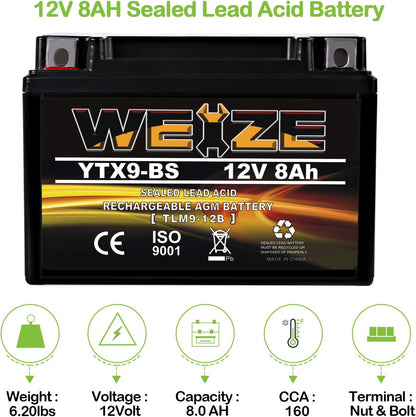 YTX9-BS High Performance Maintenance Free Sealed AGM Motorcycle ATV Battery