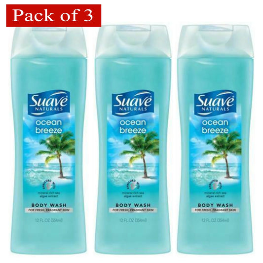 Suave Naturals Body Wash, Ocean Breeze 12 oz (Pack of 3)