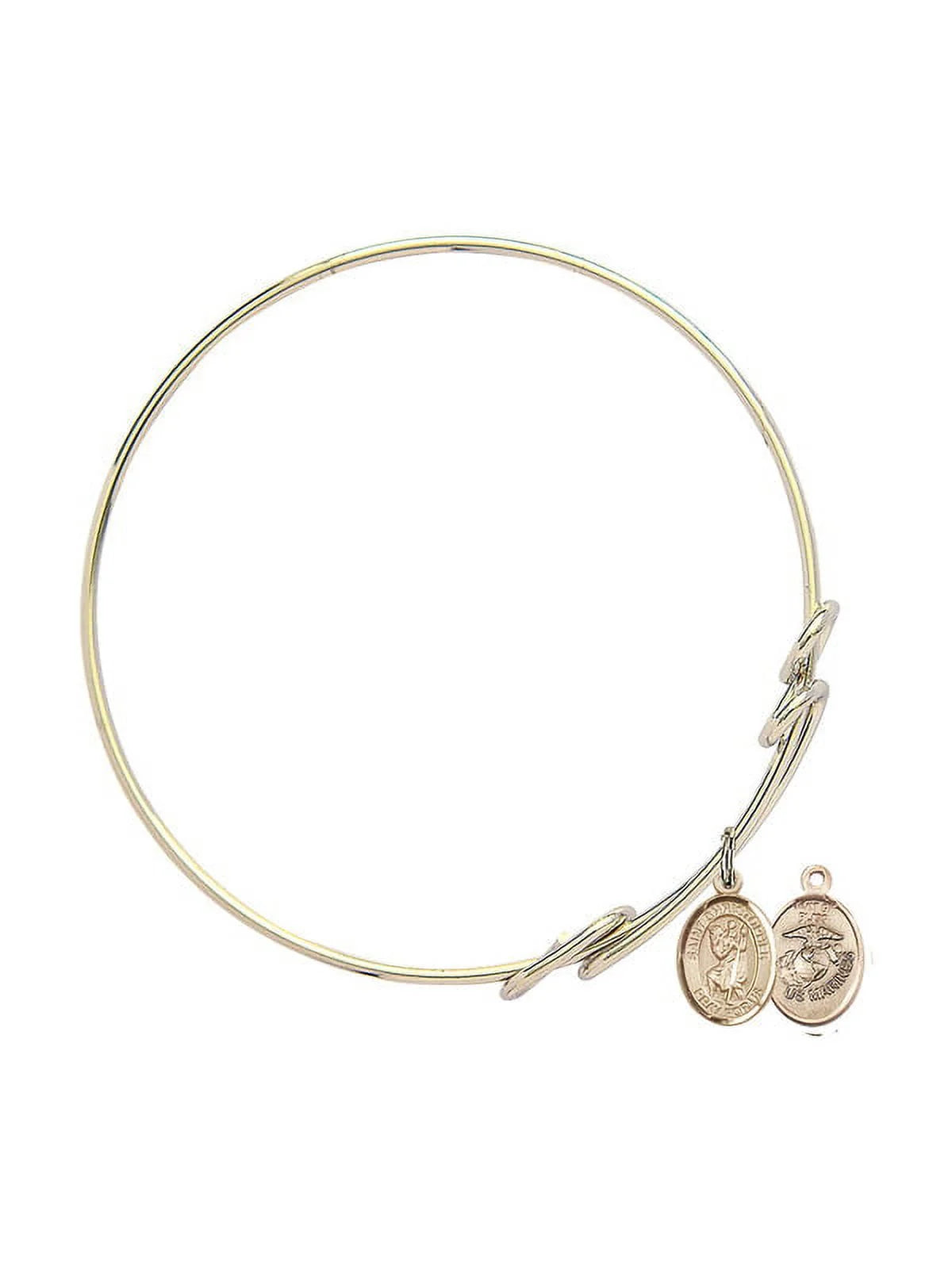 8 1/2 inch Round Double Loop Bangle Bracelet w/ St. Christopher / Marines in Gold-Filled