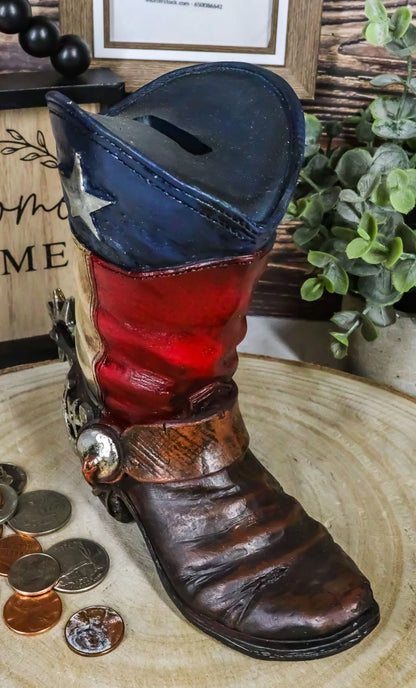 Rustic Western Patriotic Texas State Flag Cowboy Boot Money Coin Piggy Bank