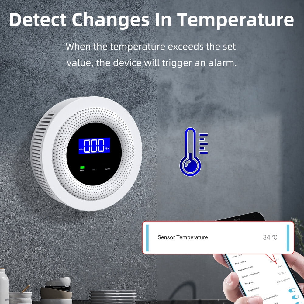 Tuya Wifi Gases Leakage Detection Device Live Voice Prompt APP Remote Alarm with Concentration Display USB Power Supplys High Decible Alarm