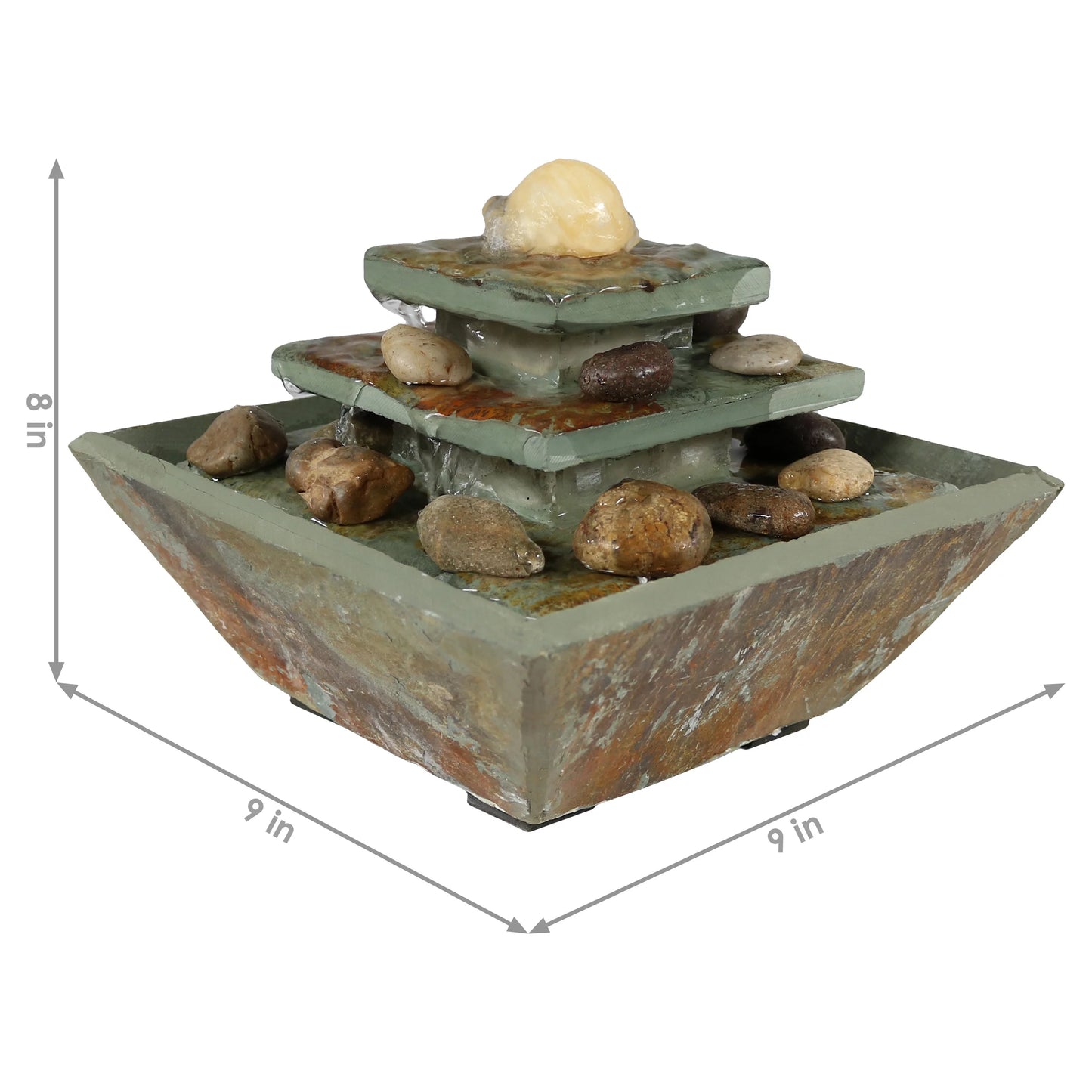 Sunnydaze Ascending Slate Tabletop Fountain with LED Light - 8"