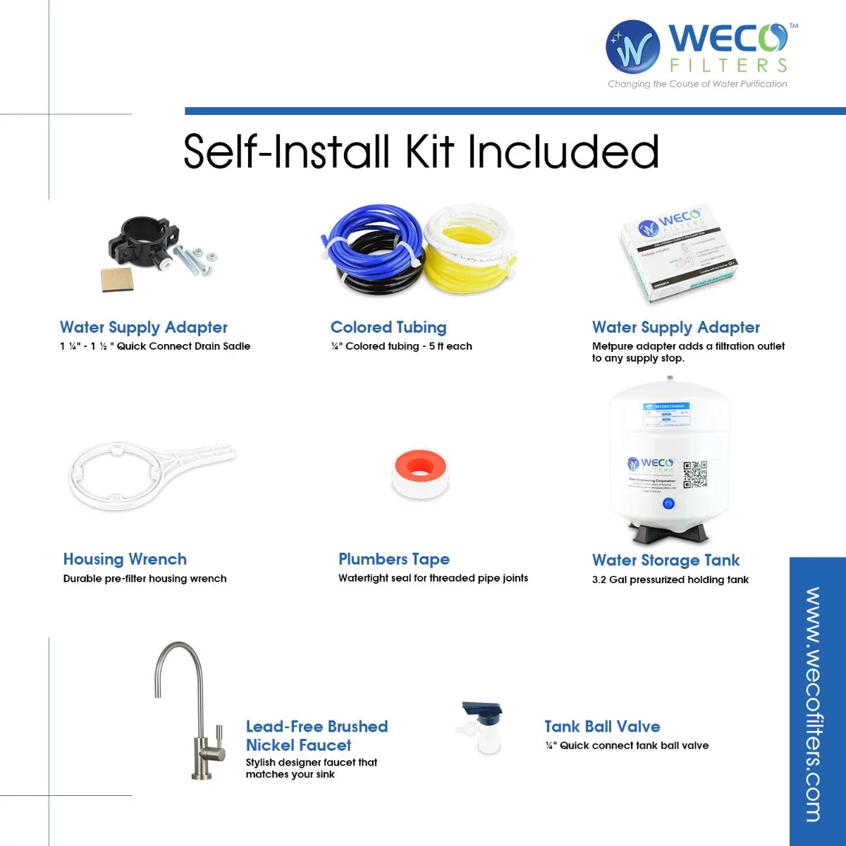 WECO VGRO-75PMP High Efficiency Reverse Osmosis Drinking Water Filtration System with Booster Pump