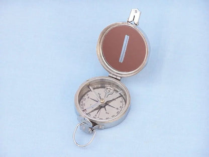 4" Circular Pocket Compass (Nickel Polished) With Black Wooden Box