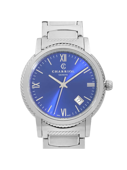 Charriol Parisii 40mm Stainless Steel Blue Dial Mens Quartz Watch P40S2.930.002