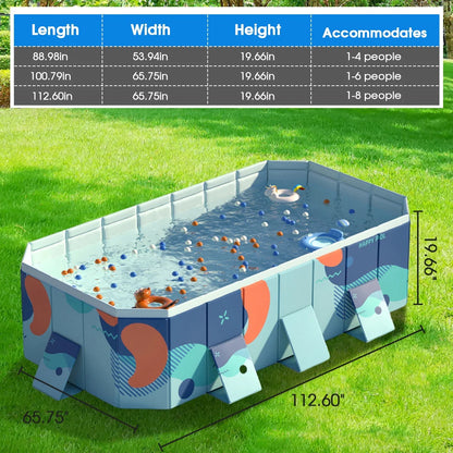 ANJORALA 113" Collapsible Swimming Pool Non-Inflatable Kiddie Pool Above Ground for Garden Backyard(Blue)