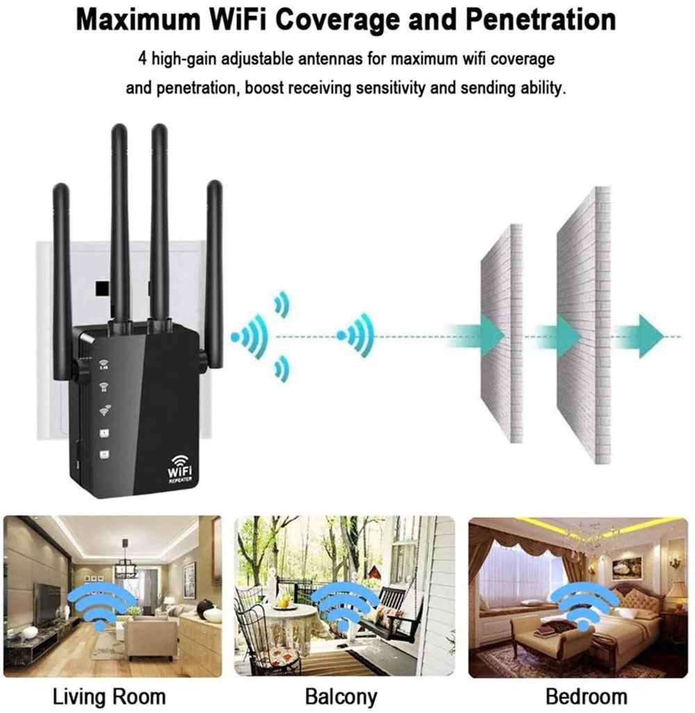 "Happyline" WiFi Range Extender 1200Mbps WiFi Repeater Wireless Signal Booster, 2.4 & 5GHz Dual Band WiFi Extender with Gigabit Ethernet Port, Extend WiFi Signal to Smart Home & Alexa Devices