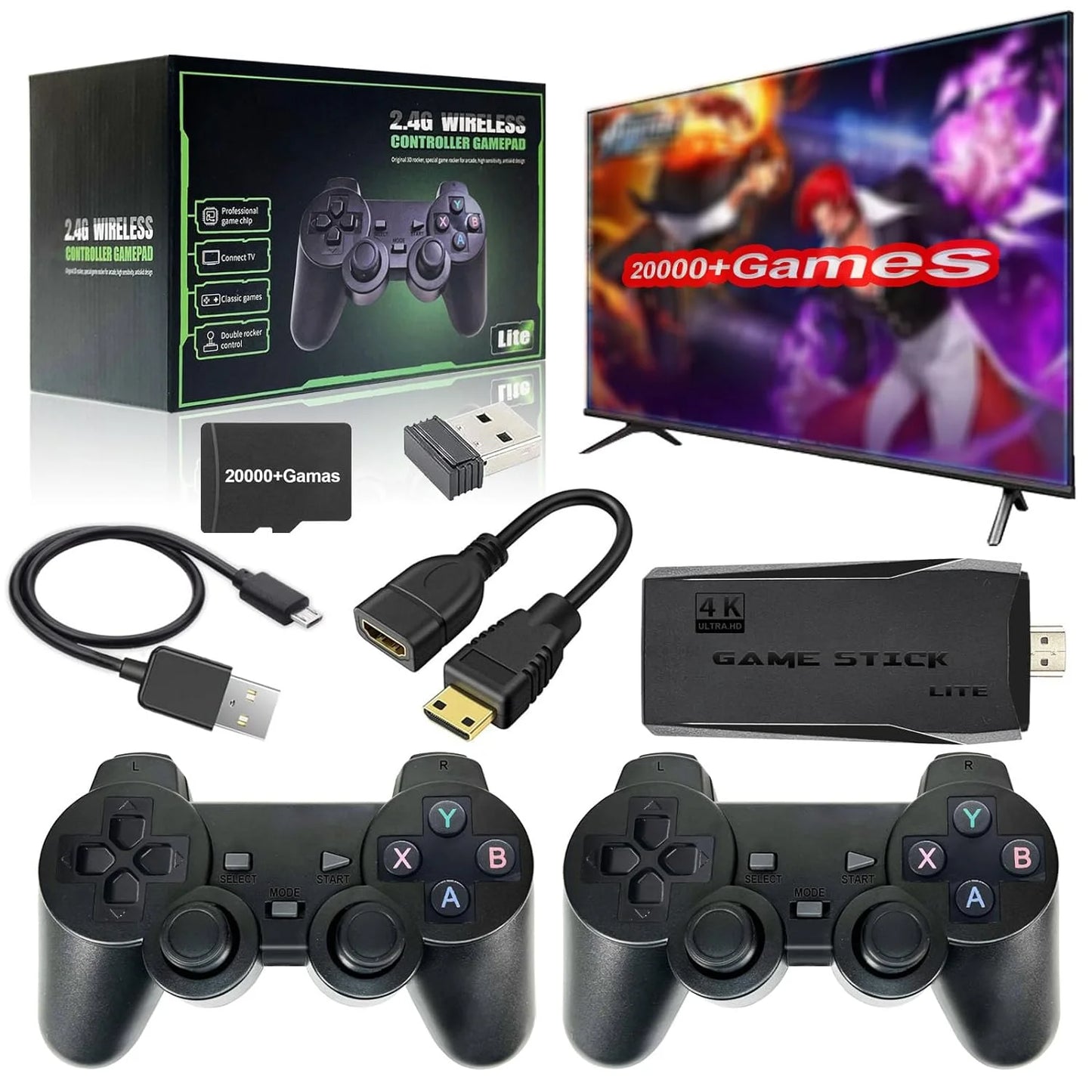 Retro Game Stick with Built-in 9 Emulators, Retro Gaming Console with 20,000+ Games, HDMI Output and 2.4GHz Wireless Controller for TV Plug and Play - Revisit Classic Games