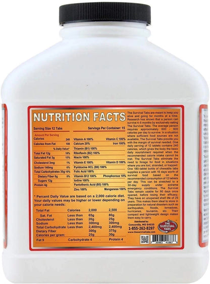 180 tabs Survival Tabs 15-Day Emergency Survival MREs Meals Ready-to-eat Bugout for Travel Camping Boating Biking Hunting Activities Gluten Free and Non-GMO 25 Years Shelf Life - Vanilla Malt Flavor