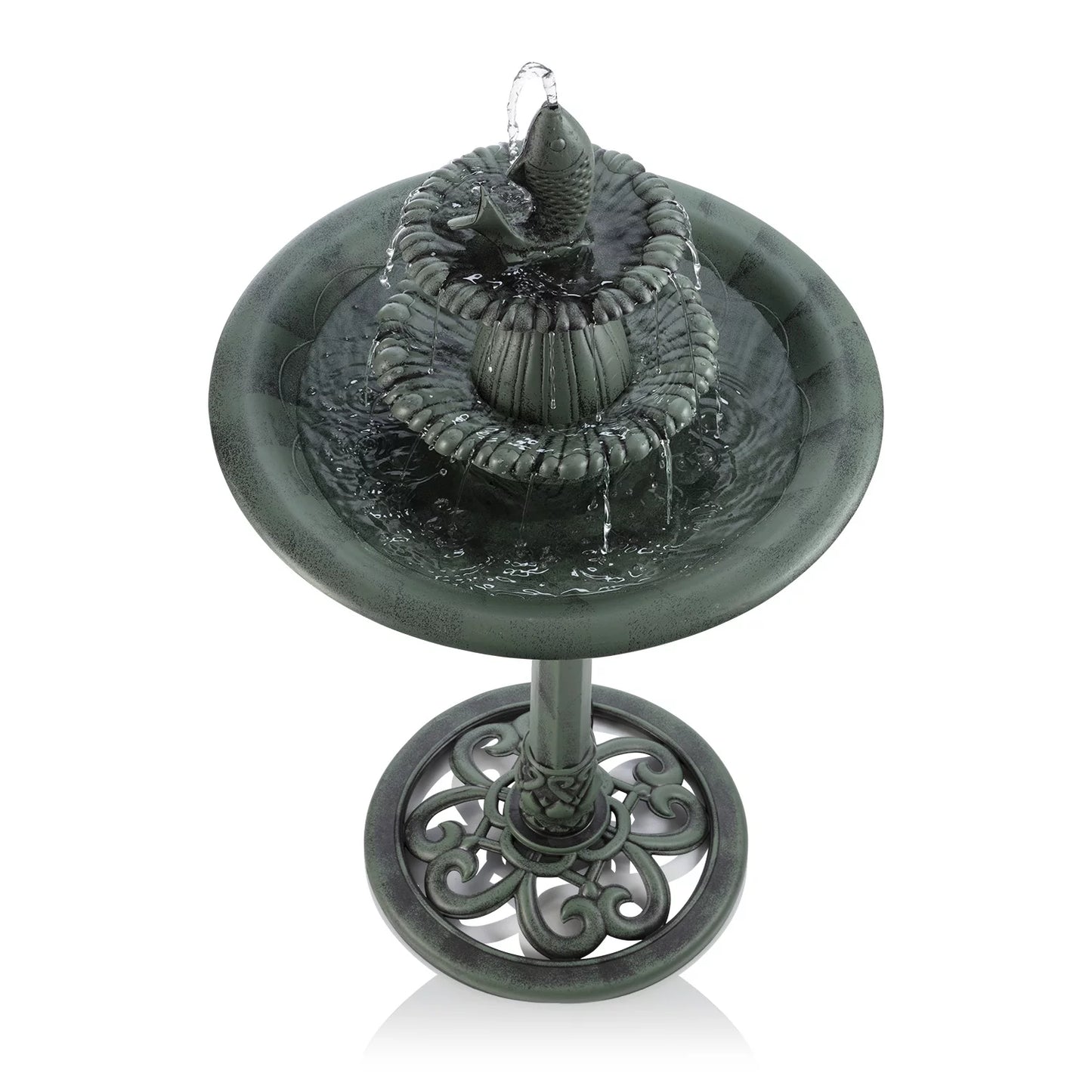 Alpine Corporation Plastic 3-Tier Pedestal Fountain Bird Bath, Green