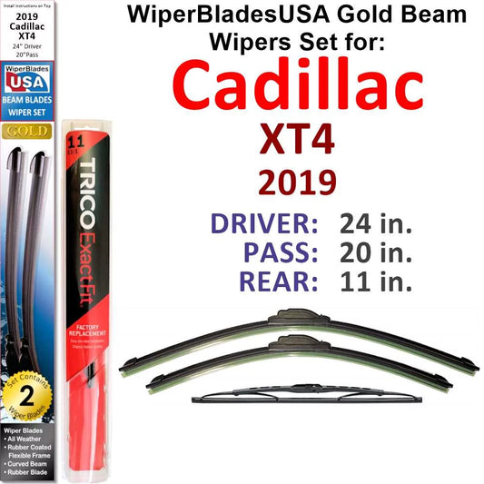 2019 Cadillac XT4 Beam Wiper Blades Wipers WBUSA (Set of 3) w/Rear Wiper