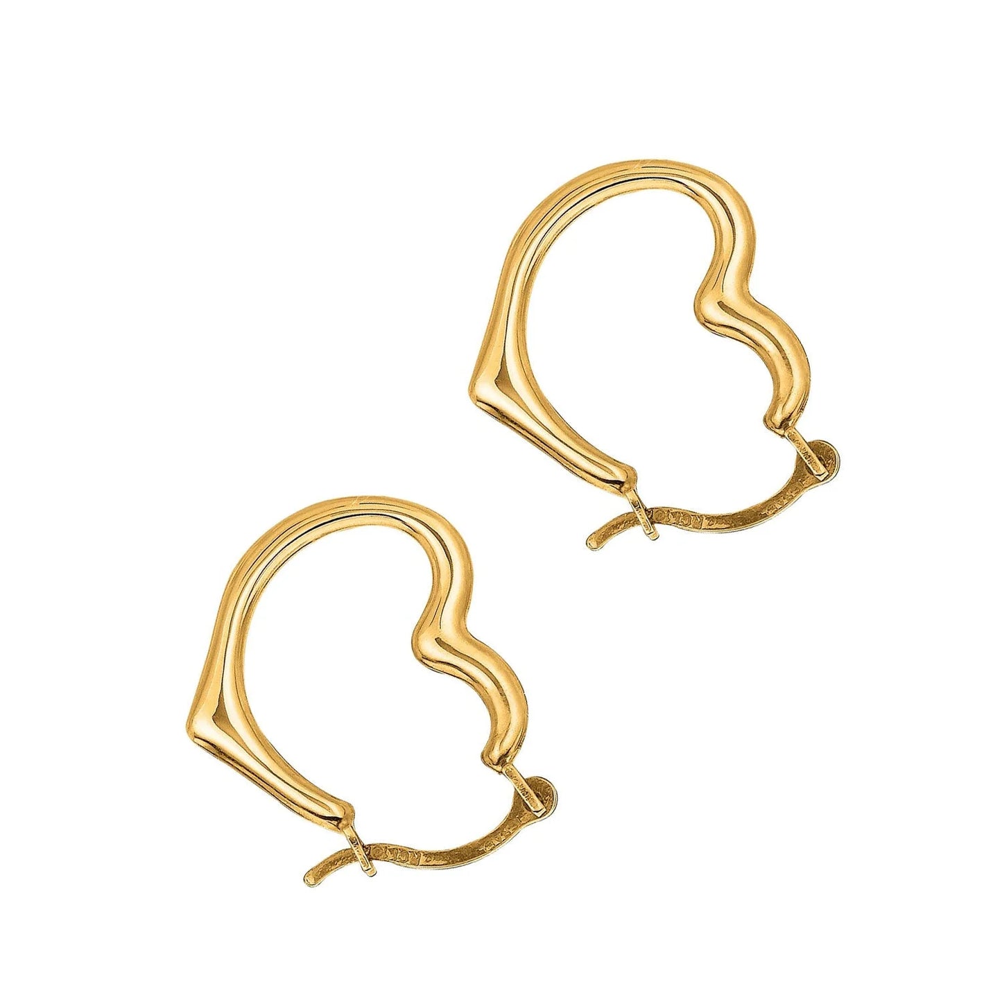 10K Real Yellow Gold Heart Hoop Earrings