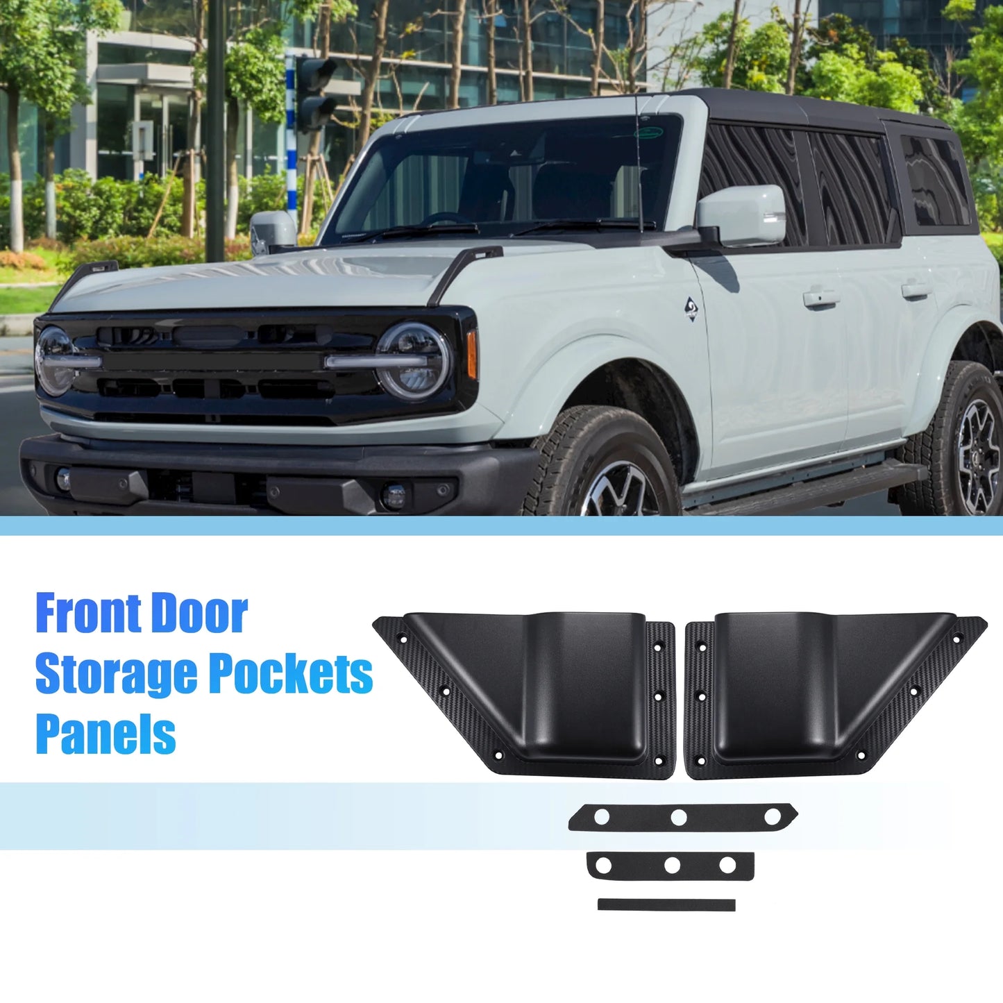 Unique Bargains 1 Pair Front Door Storage Pockets Panels Organizer Box for Ford Bronco 2021 2022 2/4 Door Accessories