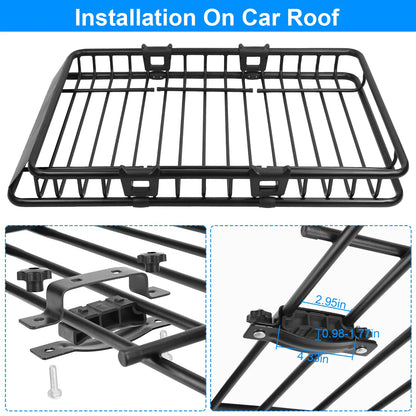 63x39x6.3in Roof Basket, iMounTEK 220LBS Heavy Duty Roof Rack Cargo Basket, Universal Rooftop Cargo Carrier with Hook Strap Elastic Net