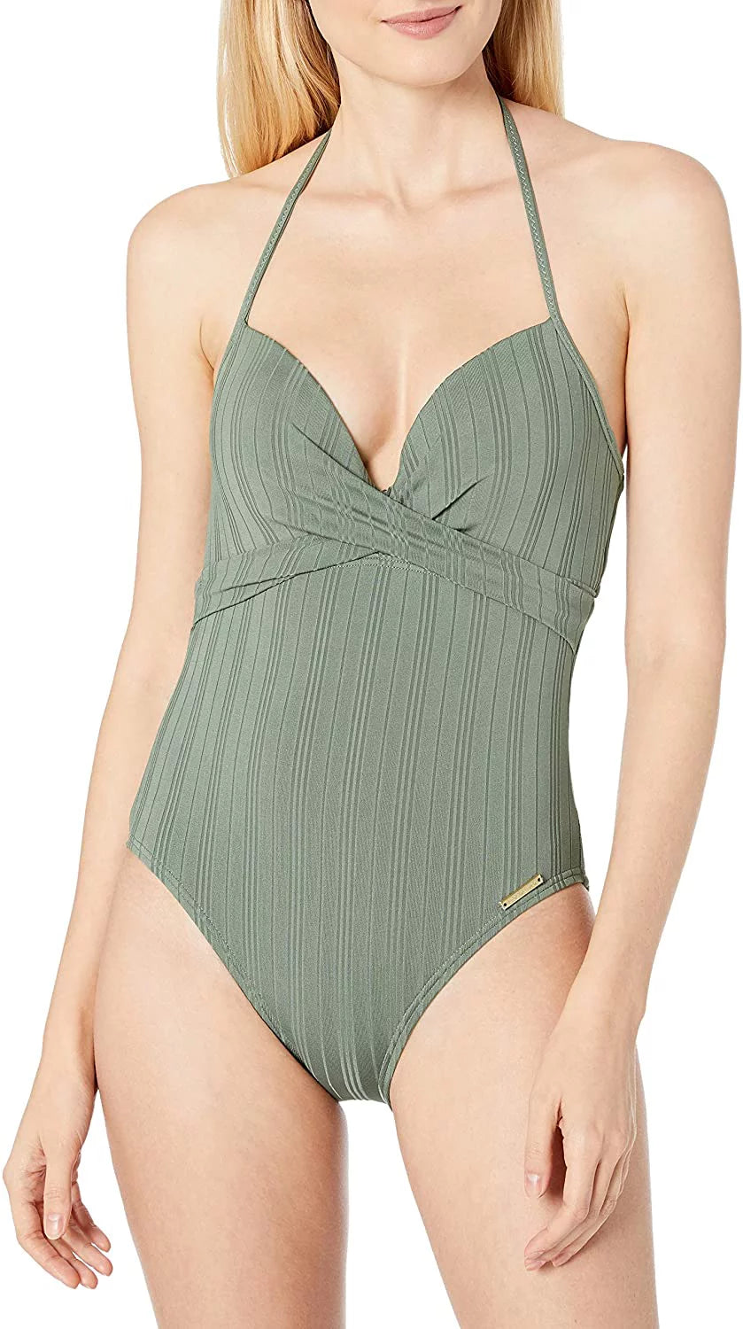 Vince Camuto IGUANA Ripple Effect Wrap-Front One-Piece Swimsuit, US 8